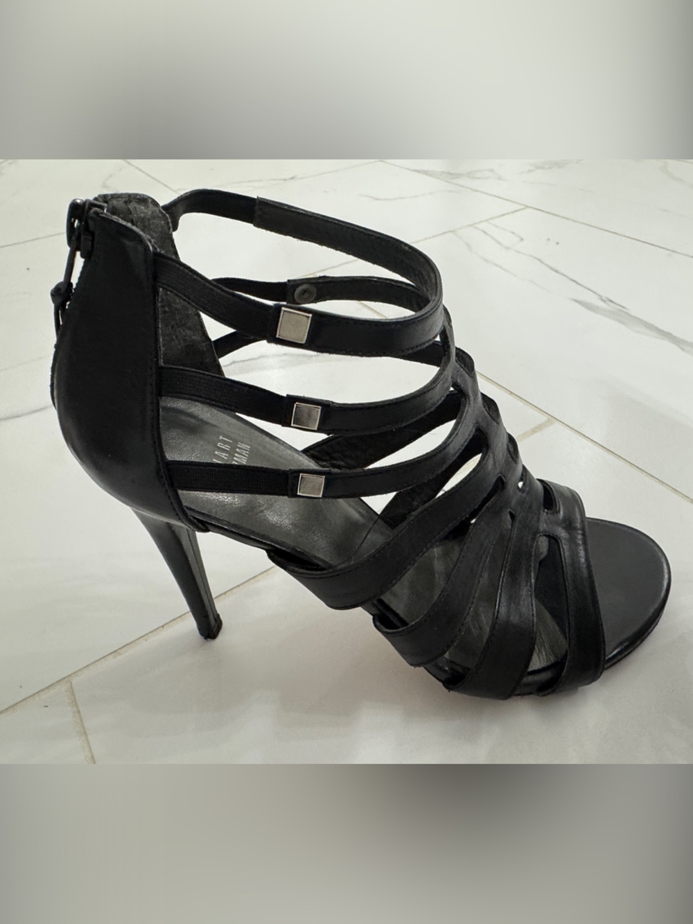 Stuart Weitzman Black Multi-Strap Stiletto Sandals